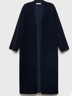 Mango Knitted Long Coat Cardigan in Dark Navy